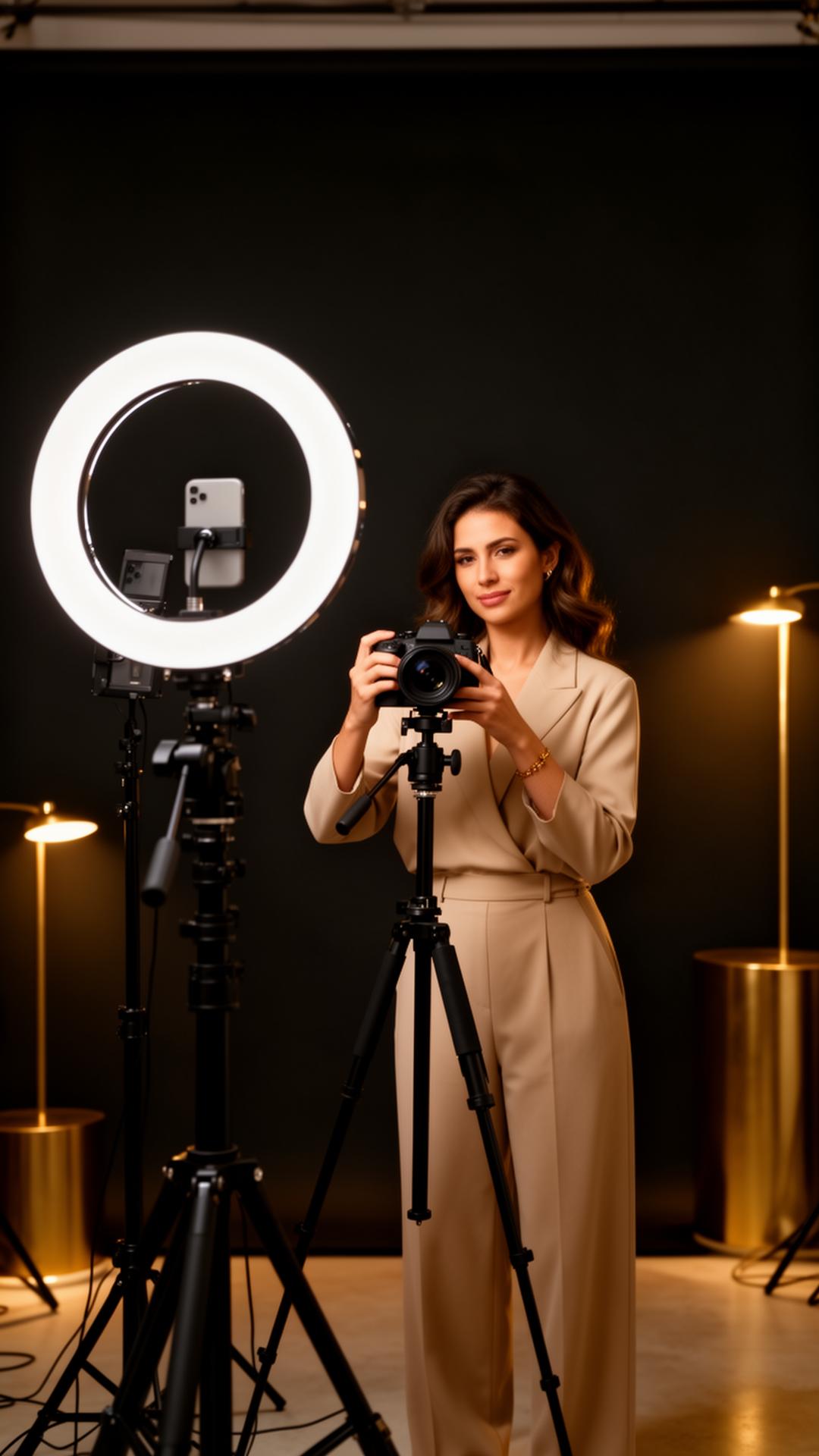 Creator filming professional content in a luxury studio